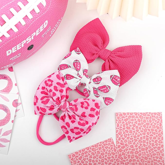 YanJie 3PCS 4.5’’ Breast Cancer Awareness Bows for Baby Girls Leopard Pink Headbands Football Cancer Awareness Items Hair Accessories for Newborns