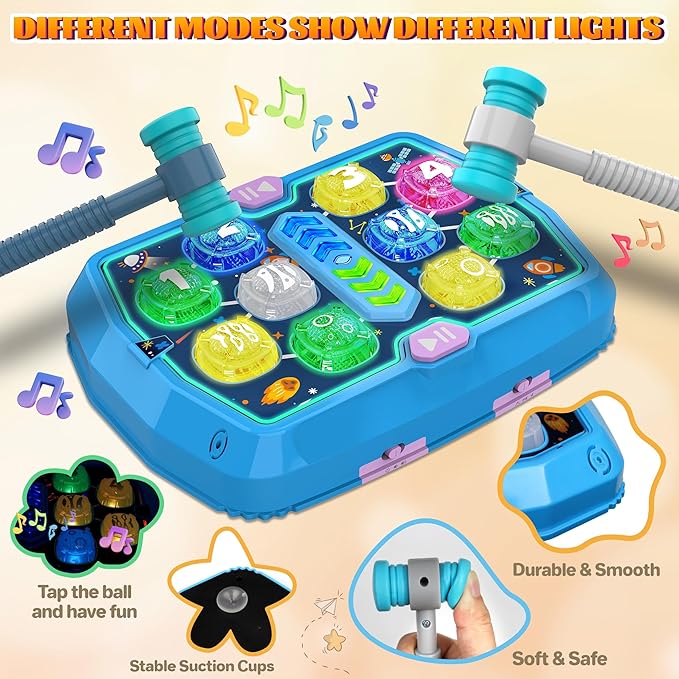 Whack Game Mole for Toddlers, Toys for 3 4 5 6 Year Old Boys Girls, Interactive Pounding Toys for Age 3-5, 3 Modes, 2 Hammers, Sound & Light, Birthday Xmas Gifts for Boys Girls Kids Age 3 4 5 6 7 8+