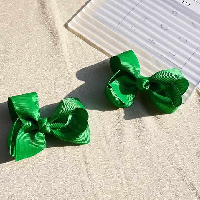 St. Patrick's Day Grosgrain Ribbon Alligator Hair Clips and Accessories - Solid Color Toddler Hair Bows 4PCS