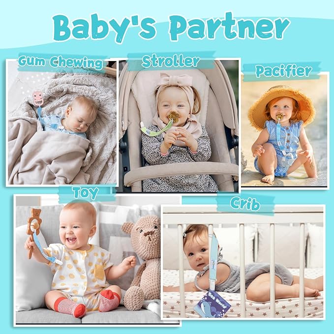 babygoal Floral Pacifier Clips, 6 Pack Binky Paci Holder Clips Leashes Fits for Most Baby Pacifiers and Binkies