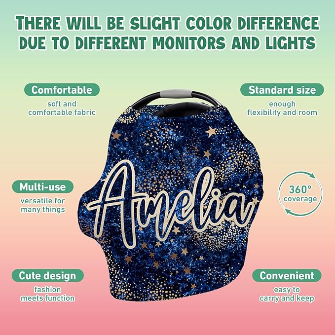 Custom Car Seat Covers for Babies - Breathable Baby Car Seat Cover for Girls Boys, Kick-Proof Newborn Carrier Dark Blue Print Canopy Stretchy Stroller Cover for 4 Seasons