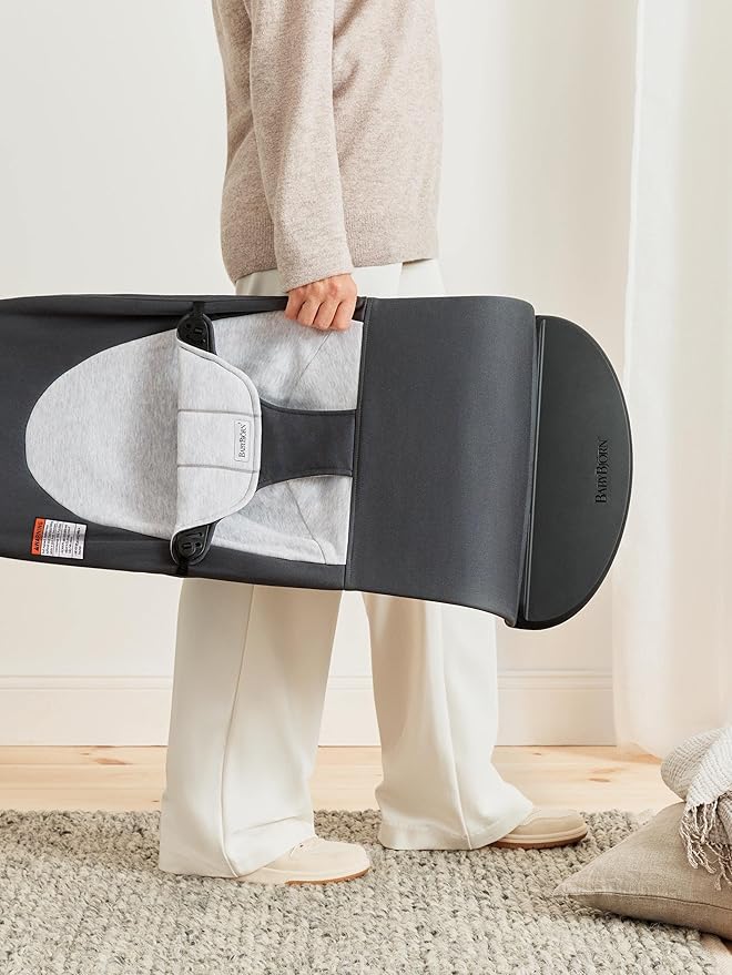BabyBjörn Bouncer Balance Soft, Cotton/Jersey, Dark Gray/Gray 2-in-1 Adjustable Baby Bouncer Seat and Toddler Chair, Newborn to Toddler (8-29 lbs), 4 Positions, Lightweight & Portable
