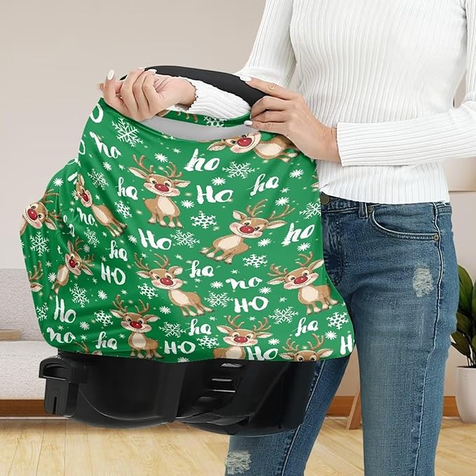 AFPANQZ Christmas Deer Baby Car Seat Covers for Girls Multifunctional Infant Car Seat Canopy Nursing Breastfeeding Scarf Shield Soft Breathable Stretchy Baby Car Seat Canopies