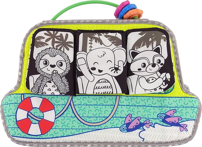 Infantino Busy Board Mirror & Sensory Discovery Toy Boat for Fine Motor Skill Development with Gears, Beads, High Contrast Prints, Tummy Time, Sit & Play or On The Go, for Newborns, Babies & Toddlers