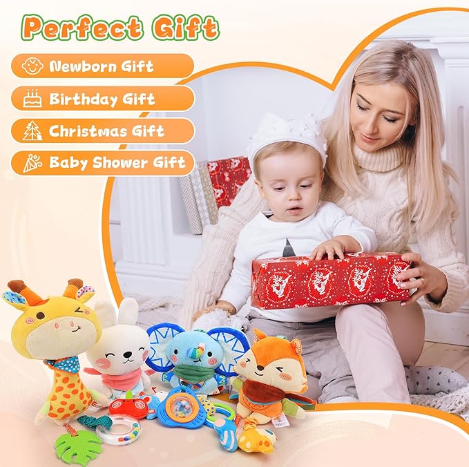 Baby Toys for 0 3 6 9 12 Months, Baby Hanging Toys, Car Seat Stroller Crib Gym Baby Rattle Toys with Teether for Newborn Infants Toddlers Baby Boys Girls Gifts