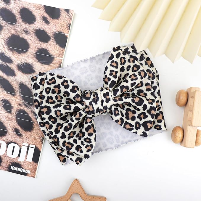 YanJie Bows for Baby Girl Leopard Print Headbands for Girls 7’’ Brown Bow Toddler Hair Accessories Newborn Infant Baby Headband