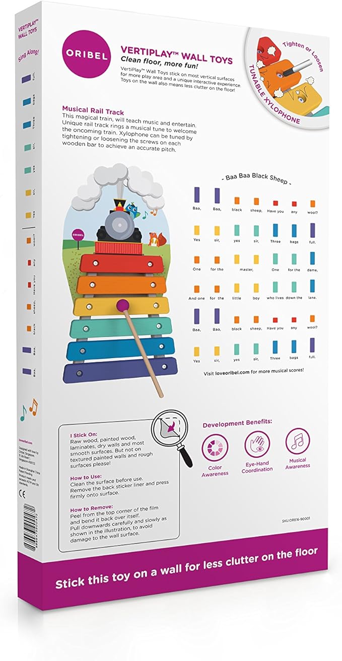 ORIBEL VertiPlay (Wall Toy) Adventure, Wooden Toy and Nursery Room Decor | Easy to Install, Just Stick & Play (Xylophone)