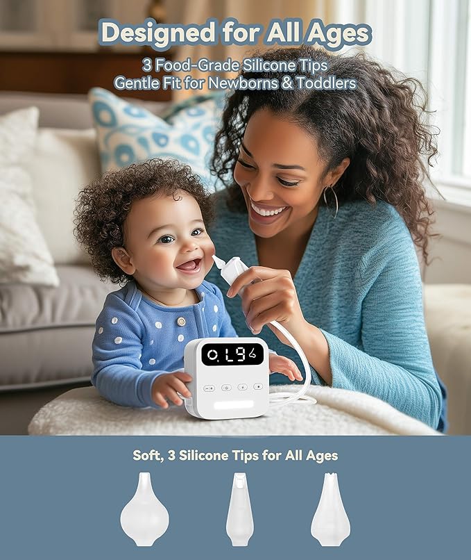 Electric Nasal Aspirator for Babies & Toddlers | 9 Adjustable Suction Levels | Safe Baby Nose Sucker with Food-Grade Tips & Portable Design