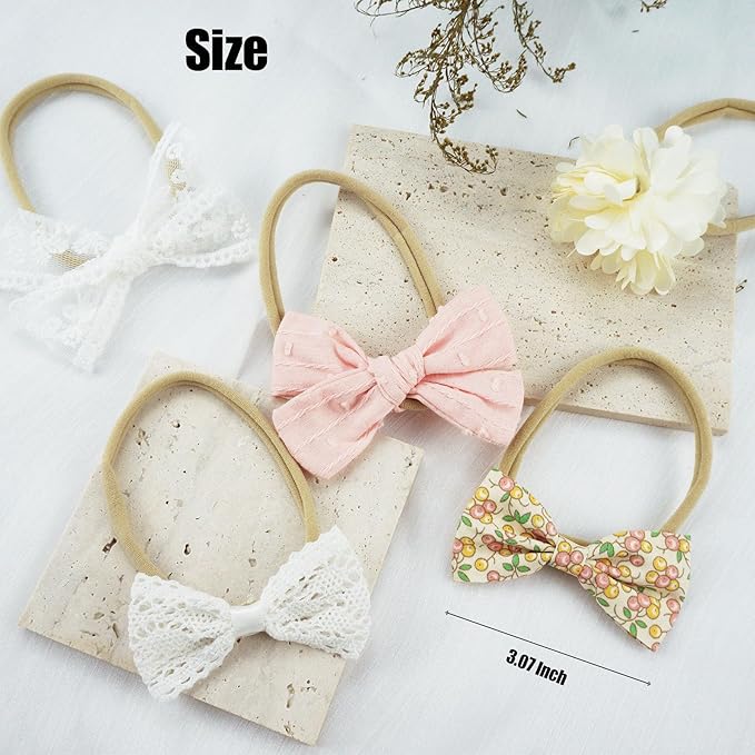 5 Packs Floral Baby Bow Headband Nylon Hairbands Stretchy Baby Hairbands Hair Accessories for Newborn Infant Toddlers Kids