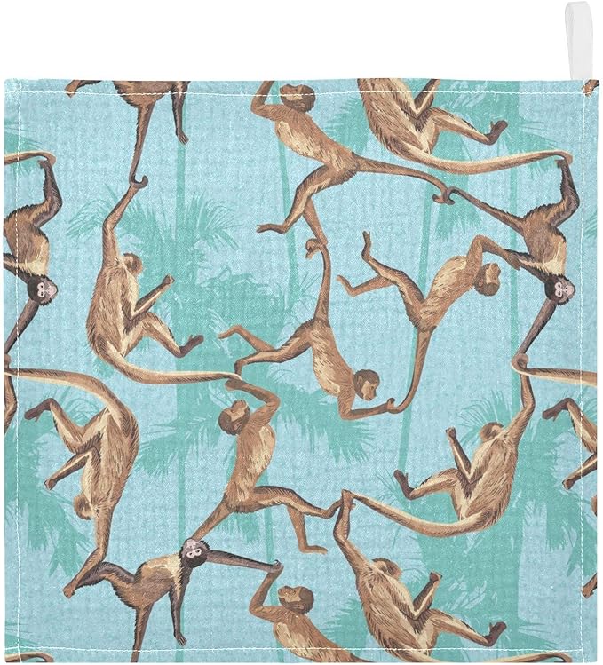 vvfelixl Cotton Monkeys Jungle Baby Muslin Washcloths Soft Face Towel for Newborns, 11.8 X 11.8 Inch, 5 Pack Blue