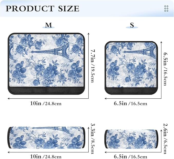 2 Pack Seatbelt Covers Seat Belt Cover Pad for Adults Boys Girls Car Seat Strap Covers Pads Cushion Universal Shoulder Strap Pad Protector for Backpack Camera Bag 6.5 Inch Blue Roses and Eiffel Tower