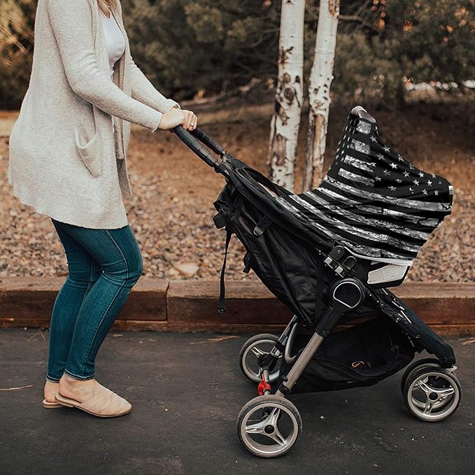 Camouflage Baby Nursing Cover for Breastfeeding, American Flag Camo Breathable Stretchy Nursing Scarf Carseat Canopy for Boys or Girls Stroller Car Seat Covers Independence Day Black Gray Star Stripe