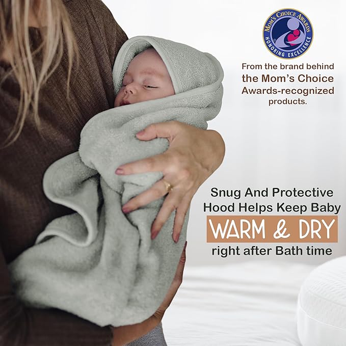 100% Organic Cotton Plush Woven Hooded Baby Bath Towels - Soft and Absorbent 31x31 Inches for Newborns and Kids, Baby Hood Towels for Newborn, Premium Infant Towels (Moos Green)