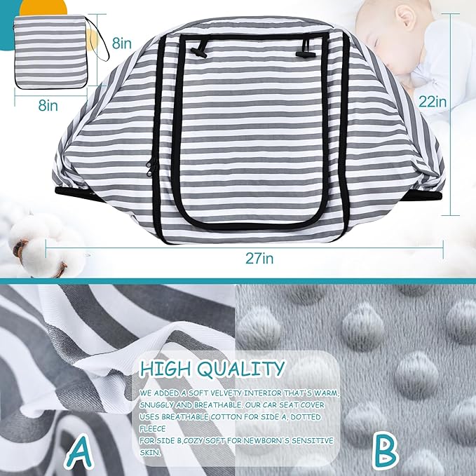 Car Seat Covers for Babies,Baby Car Seat Cover for Boys Girls,Windproof Infant Carseat Cover,Kick-Proof Car Seat Canopy with Breathable Mesh Peep Window,(Grey Stripe)