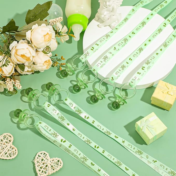 Geiserailie 36 Pcs Baby Shower Pacifiers Necklace Acrylic Pacifiers Necklace Charm Party Favors for Girls Boys Baby Shower Party Decorations Table Scatter(Green)