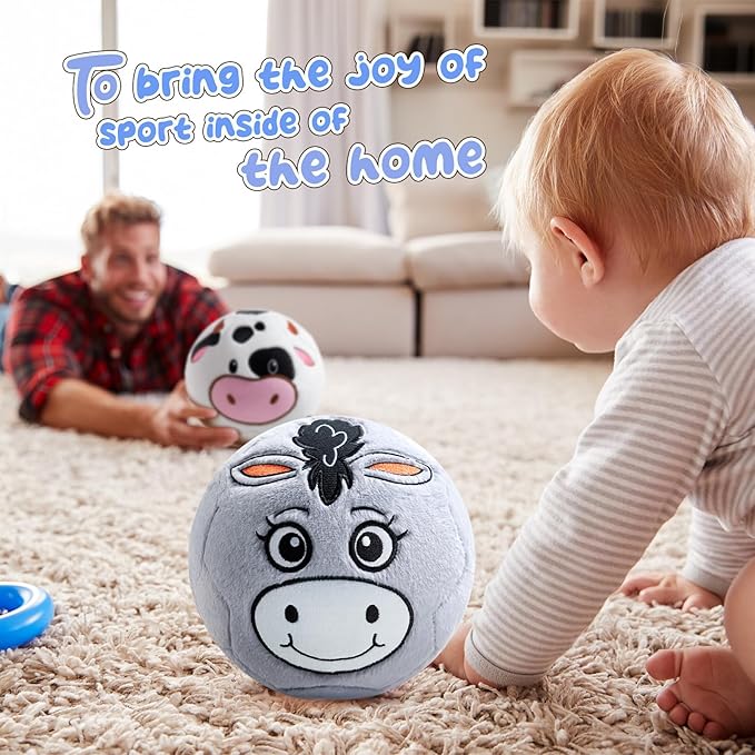 VangeBow Silent Indoor Soccer Balls for Toddlers 1-3, Inflatable Soft Plush Baby Toddler Soccer Ball Toys Gifts for 1 2 3 4 5 Year Old Boy Girl First Birthday Gift (Donkey, Pump Include)