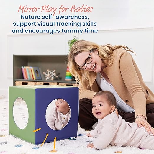 ECR4Kids SoftZone Mirror Activity and Sensory Play Cube, Baby Essentials, Earthtone