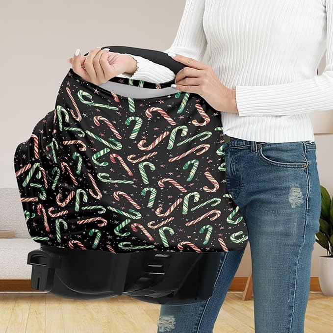 AFPANQZ Christmas Candy Car Seat Covers for Babies Stretchy Lightweight Extra Soft Nursing Cover Breastfeeding Shield Carseat High Chairs Gender Neutral Shopping Carts