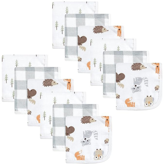 Hudson Baby Unisex Baby Cotton Muslin Washcloths, Woodland, One Size