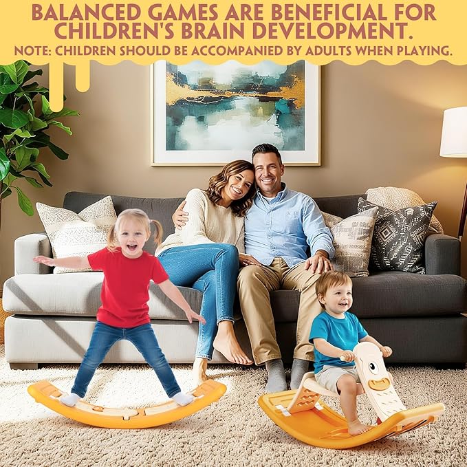 Rocking Horse for Toddlers Kids 3 in 1 Wobble Balance Board 3-5 Year Old Rocker Balance Board Baby Rocking Toy with Pedal Backrest Birthday Gift Open Ended Learning Toy for Girl and Boy