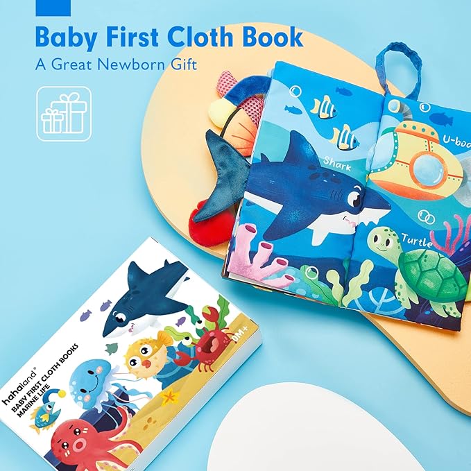 hahaland Baby Books 0-6 Months,Infant Tummy Time Toy High Contrast Sensory Baby Toys 6 to 12 Months Touch Feel Book Gift Christmas Stocking Stuffers for Boy Girl 0-3 Months Book Early Learning Toy