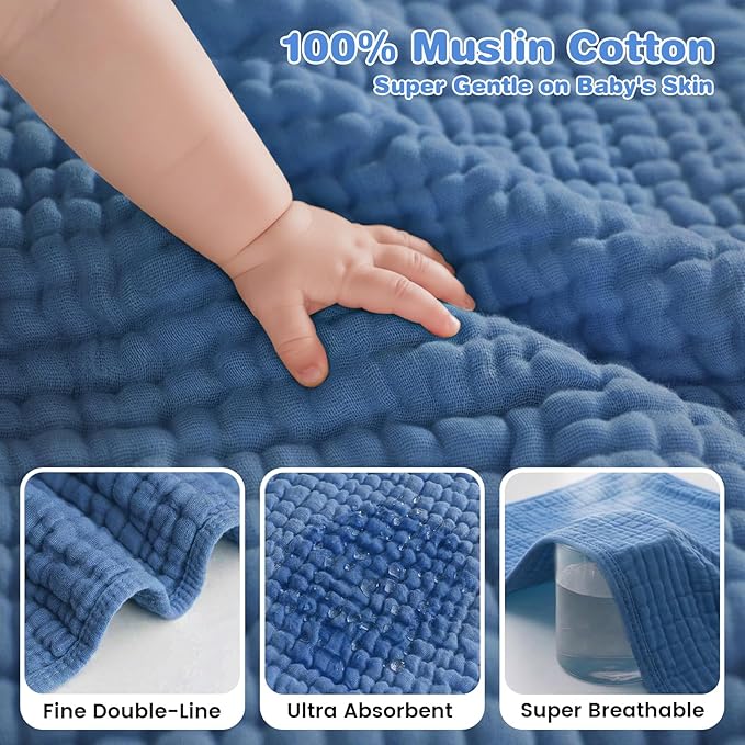 Hooded Baby Bath Towels for Newborn, 2 Pack - 6-Layer 100% Muslin Cotton, Soft Absorbent Baby Towels with Hood for Babies, Infants & Toddlers, Large 32x32 Inch Unisex Newborn Baby Bath Essentials