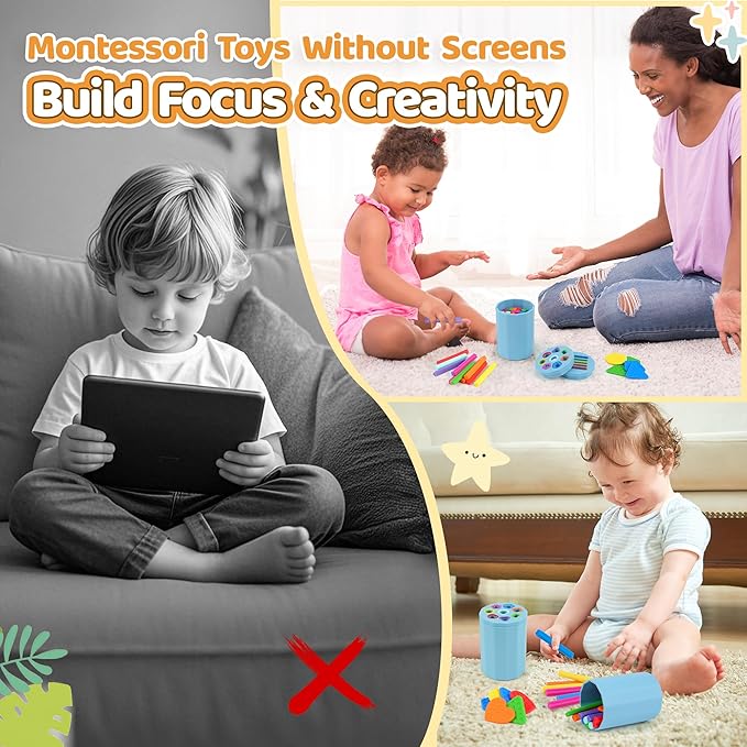 Shape & Color Sorting Montessori Baby Toddler Toys for 1 2 3 Years Boys Girls, Silicone Montessori Toys for 1 Year Old, Fine Motor Skills Sensory Toddlers Toy 1 Year Old Girl and Boy Gift,2 In 1