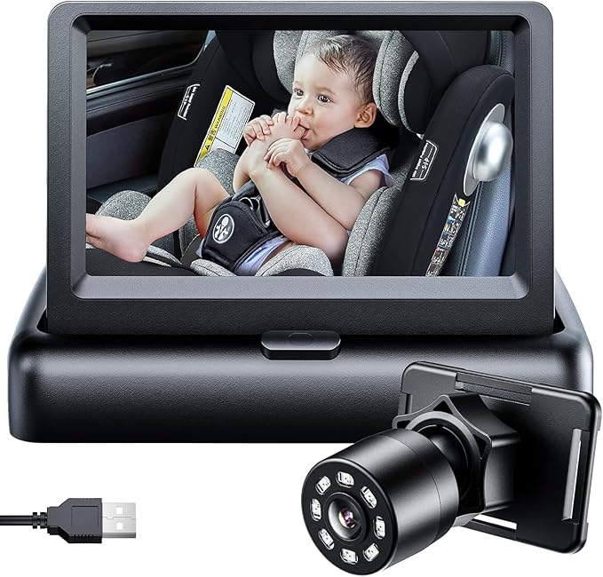 Itomoro Baby Car Mirror, View Infant in Rear Facing Seat with Wide Crystal Clear View,360° Rotation Plug and Play Easy Install baby car monitor 1080p with USB