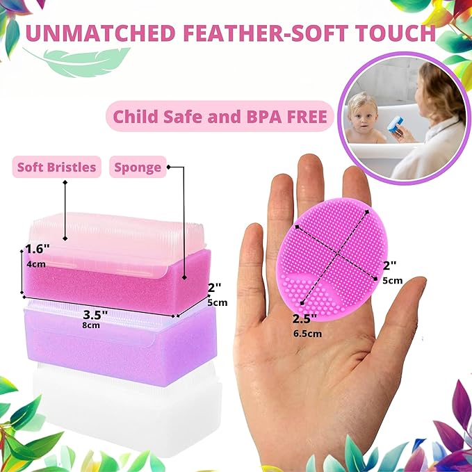 Cradle Cap Brush for Babies - Cradle Cap Treatment | Baby Sponge for Bathing | Baby Brush and Comb Set Newborn | Baby Comb & Scalp Scrubber (Set of 6 - Pink)