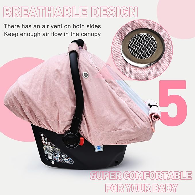 beatoutou Baby Car Seat Cover for Babies,Waterproof Baby Car Seat Cover for Girls,Infant Car Seat Cover Canopy for Girls,Windproof Car Seat Canopy for Girls, Keeps Babies Warm and Cozy (Pink)
