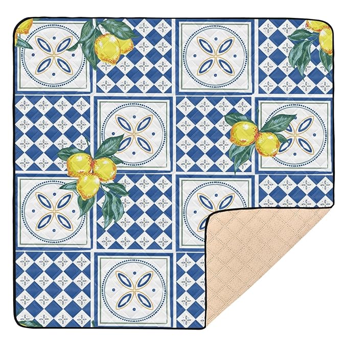 Baby Play Mat Geometric Lemons and Ceramic 50 x 50 Playpen Mat Baby Play Mats for Floor Play Gym Crawling Mat Non-Slip Cushioned Baby Playmat for Infants, Babies, Toddlers
