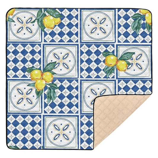 Baby Play Mat Geometric Lemons and Ceramic 50 x 50 Playpen Mat Baby Play Mats for Floor Play Gym Crawling Mat Non-Slip Cushioned Baby Playmat for Infants, Babies, Toddlers