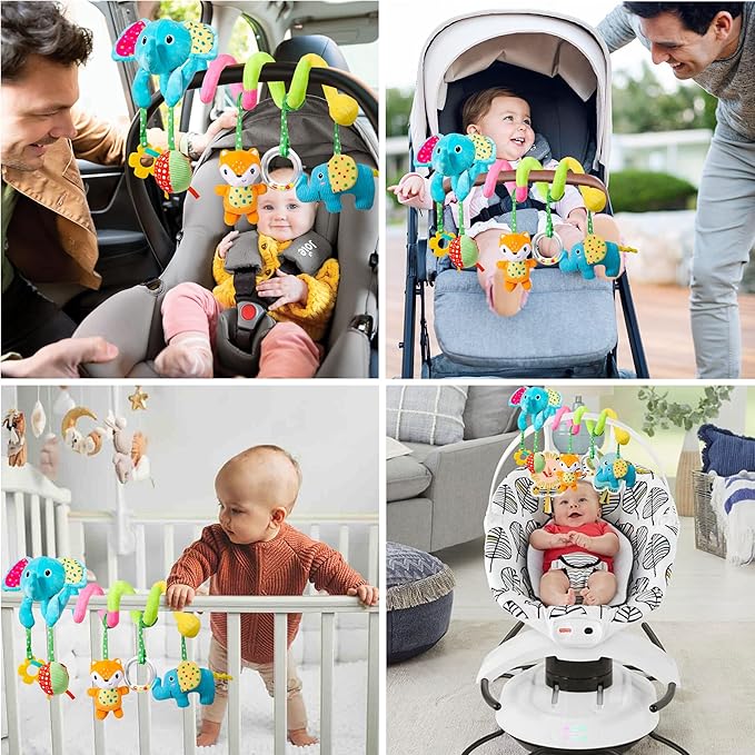 willway Car Seat Toys, Infant Spiral Plush Hanging Toys for Car Seat Stroller Crib Bassinet Mobile with BB Squeaker Rattles, Baby Toy for 0 3 6 12 Months