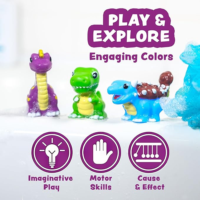 Tub Works® Dinos™ Dinosaur Light Up Bath Toys, 6 Pack | Water-Activated Light Up Toys Flash & Change Color | Easy-Grip Baby & Toddler Bath Toys | Sensory Bath Lights Watertight Bathtub Toys