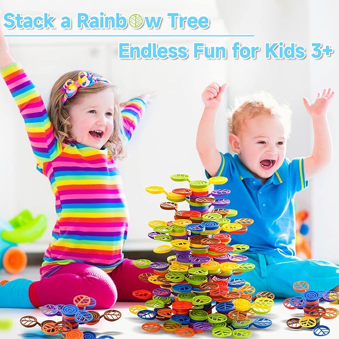 Stack-a-Rainbow-Tree Plastic Stacking Blocks 70 Piece, Balance Game Building Toys for Kids Ages 3-8, Preschool Kindergarten Educational Montessori Toys for 3 4 5 6+ Year Old Boys Girls Birthday Gifts