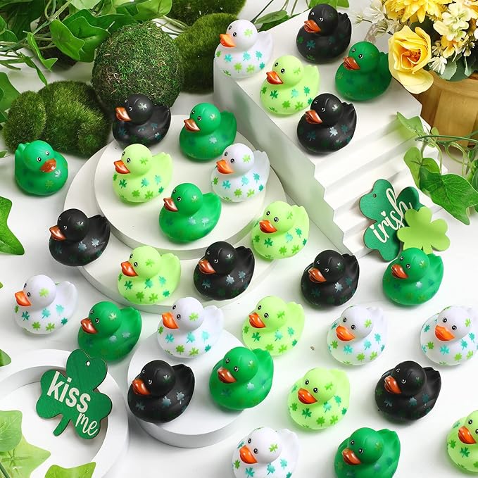 Jerify 12 Pcs 2 Inch St. Patrick's Day Rubber Ducks Bulk Holiday Rubber Ducks 4 Styles Shamrock Cruise Ducks Baby Shower Duck Bath Pool Birthday Irish Kids Gifts for Party Favors Accessories