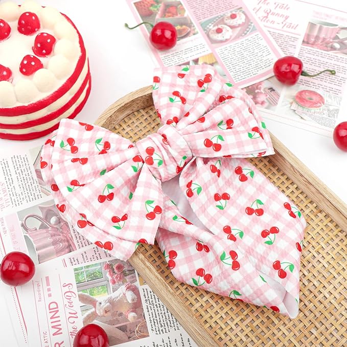 Baby Girl Headbands 7’’ Pink Bows Cherry Baby Girls Hair Accessories Summer Outfits for Newborn Infant Toddler Clothes