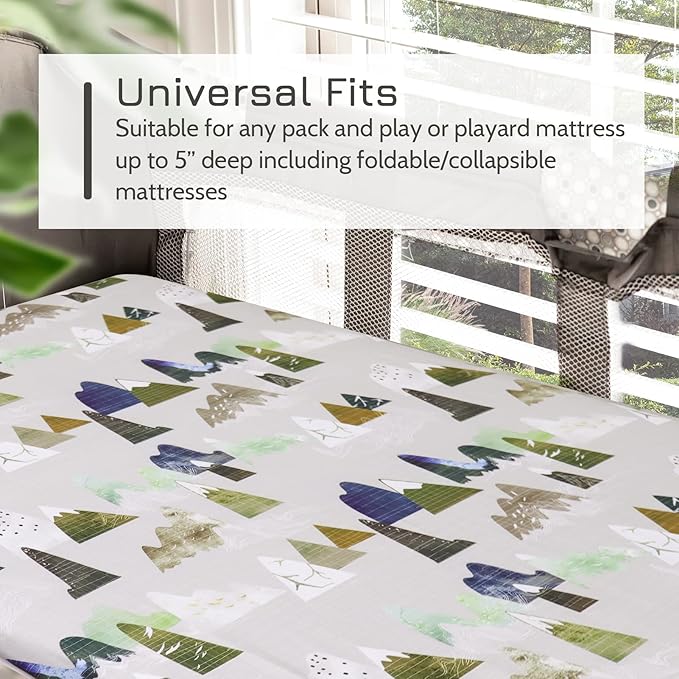 Mini Crib Sheets Mountain Pack N Play Sheets Soft Breathable Portable Playard Cover for Baby Boy