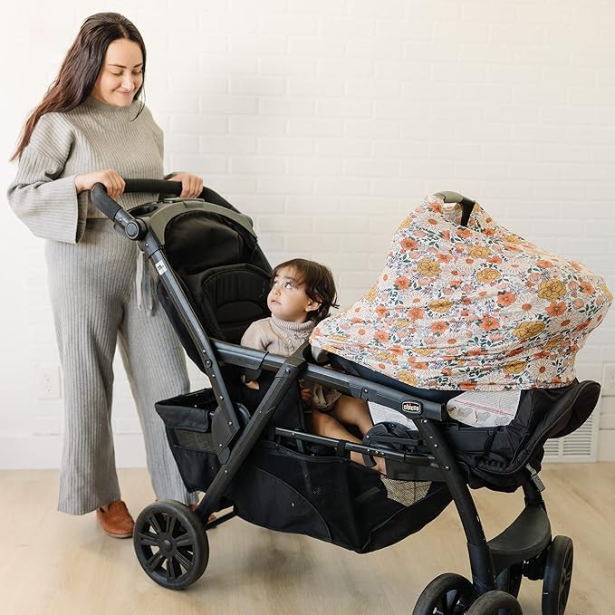 Konssy Baby Car Seat Covers- Multi-use Carseat Canopy for Babies, Stretchy Infant Carseat Cover Boy, Shower Gifts for Unisex Boys and Girls