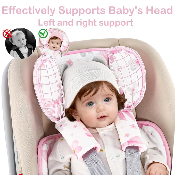Hooyax Infant Car Seat Insert with Ultra-Thick Head Support - Universal 3-in-1 Baby Car Seat Cushion Set, Dual-Sided Newborn Carseat Insert for Carseat, Stroller, Bouncer, Swing(Bow)