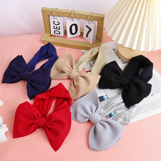 HAIRBAND 5 Pack - For Girls Baby Headbands with Bows Elastics Hairbands Oversized Head Wraps Infant Toddlers Kids Navy