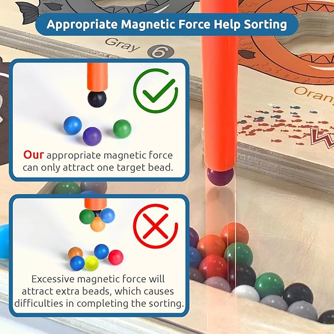 Matching and Counting Wooden Toy - Colorful Fish Design Magnetic Maze for Kids Ages 3-5,Montessori Color Sorting Puzzles Game for Kid