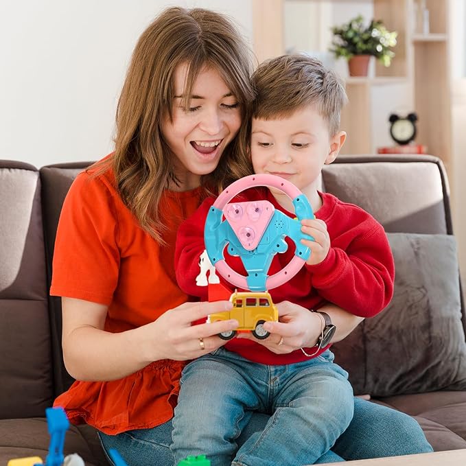 TOYANDONA Toddler Steering Wheel Toy for Kids Simulated Driving Controller Electric Early Learning Educational Musical Toy Pretend Driving Seat for Children Boys and Girls 4 5 6 Years Old