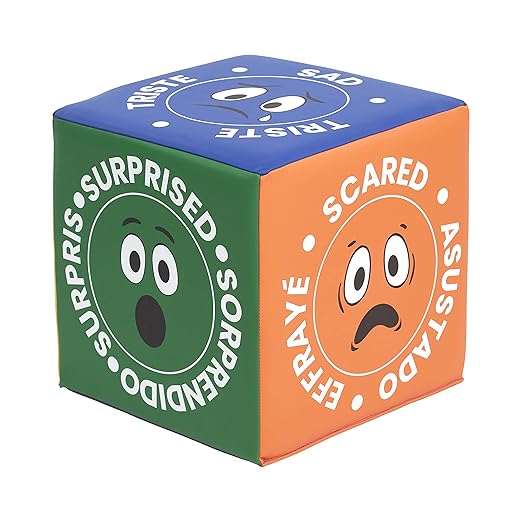 ECR4Kids SoftZone Trilingual Emotion Activity Cube with Mirror, Sensory Toy, Assorted