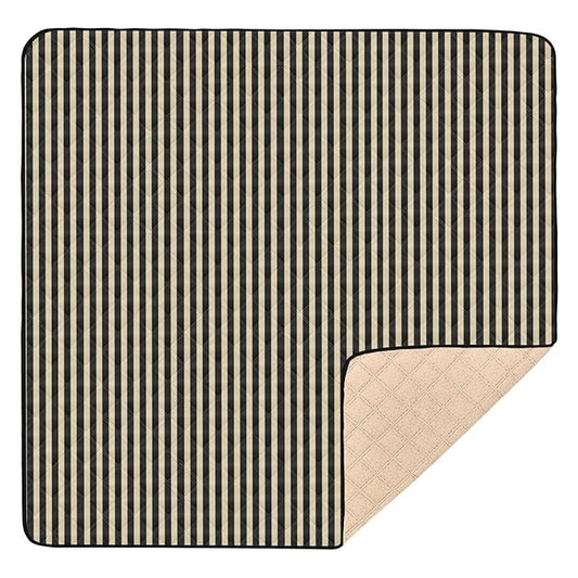 Stripes Khaki Black Baby Play Mat for Floor 50" X 50" Foldable Waterproof Non-Slip Playmat for Baby Playpen Quilted Crawling Mats Game Rug