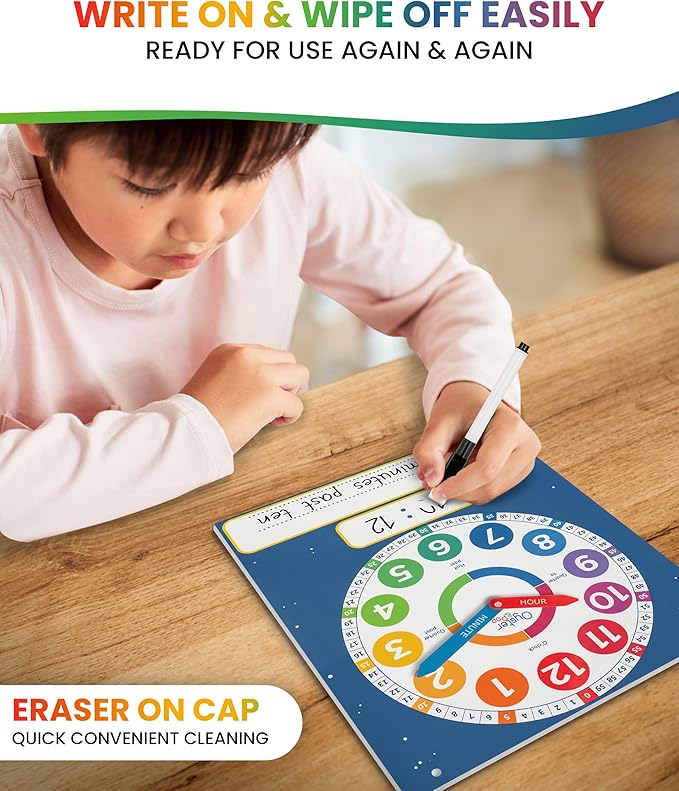 3 Pack Dry Erase Learning Clocks - Award-Winning Large Magnetic Clock & 2 Student Practice Clocks - Analog & Digital Classroom Teaching Tools - Includes E-Book to Help Kids Tell Time Easily