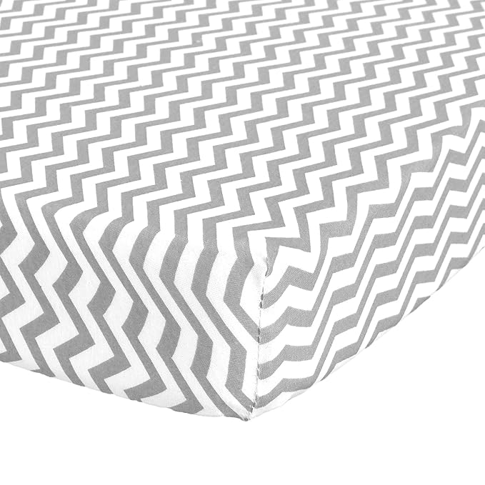 Pack n Play Fitted Sheet – Super Soft, 100% Natural Jersey Cotton – 27” x 39” – for Boys and Girls, Fits Pack n Play, Playard and Foldable Mattresses - Covered Elastic Hem – Zigzag Gray