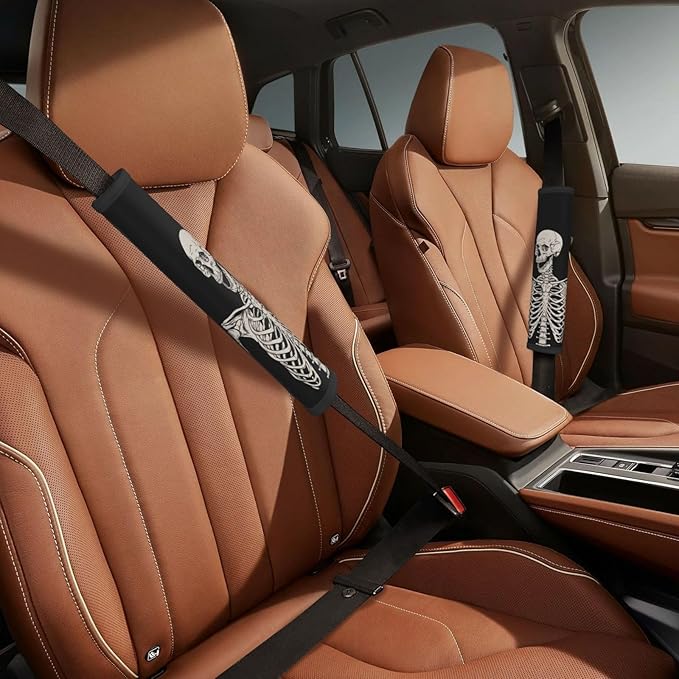 Skeleton Skull Seat Belt Cover Fits Cars Trucks SUV Sedans Air Permeability Car Seatbelt Strap Cover, Auto Interior Accessories Protector