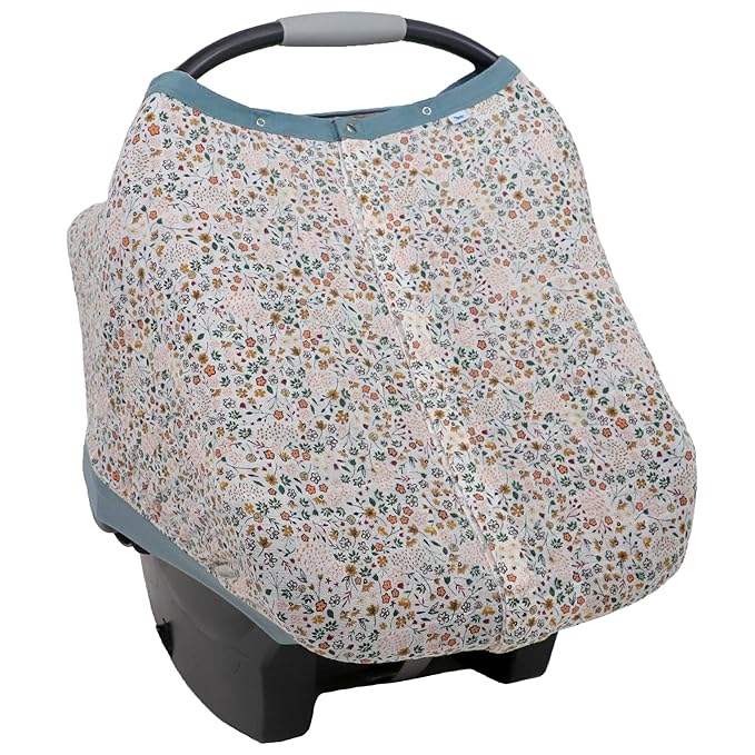 Little Unicorn Baby Car Seat Canopy | Soft & Breathable Muslin Fabric | Magnetic Closure Cover & Universal Fit | for Protection & Privacy | Nursing Cover (Pressed Petals)