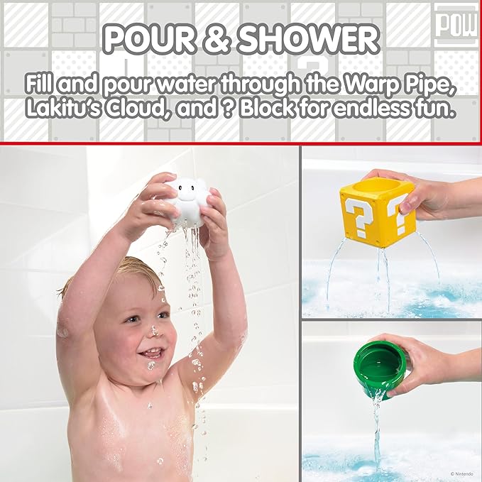 My Mario Pour & Nest Bath Playset by TOMY Toomies - Pouring Toddler Water Toys for Bath or Pool - Officially Licensed Mario Toys for Kids and Toddlers - Ages 2 Years and Up